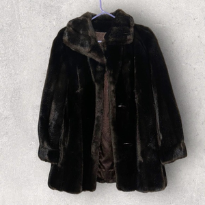 Vintage 1970s Brown Dubrowsky & Perlbinder Faux Fur Coat | Size 10‎